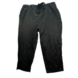 Units Linen Pants Womens 2X Black Drawstring Straight Leg Cropped Beach Cruise